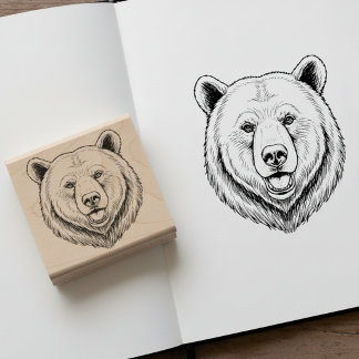 Etched Bear Head Wooden Art Stamp