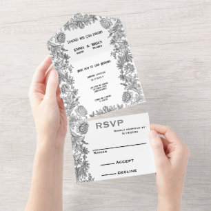 Etched floral All in One Wedding Invite