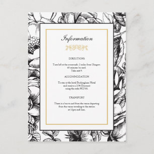 Etched Floral Black & Gold Wedding Info Postcard