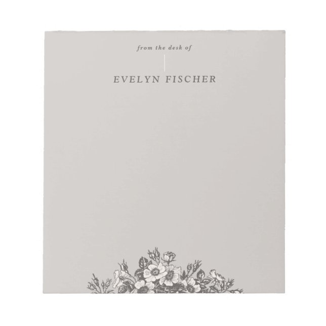 Etched Floral Illustration Notepad - Gray (Front)