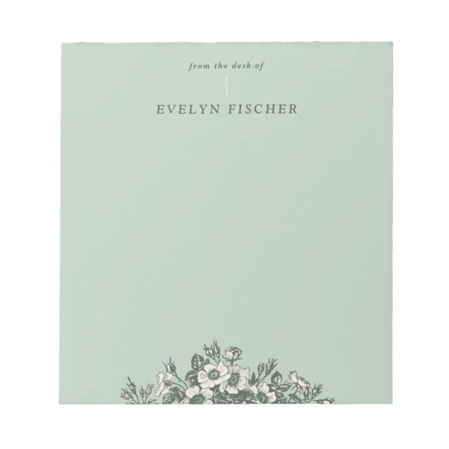 Etched Floral Illustration Notepad - Green (Front)