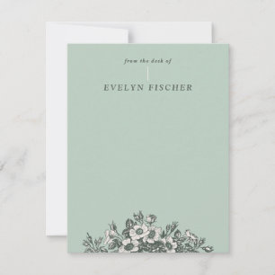 Etched Floral Illustration Stationery - Green