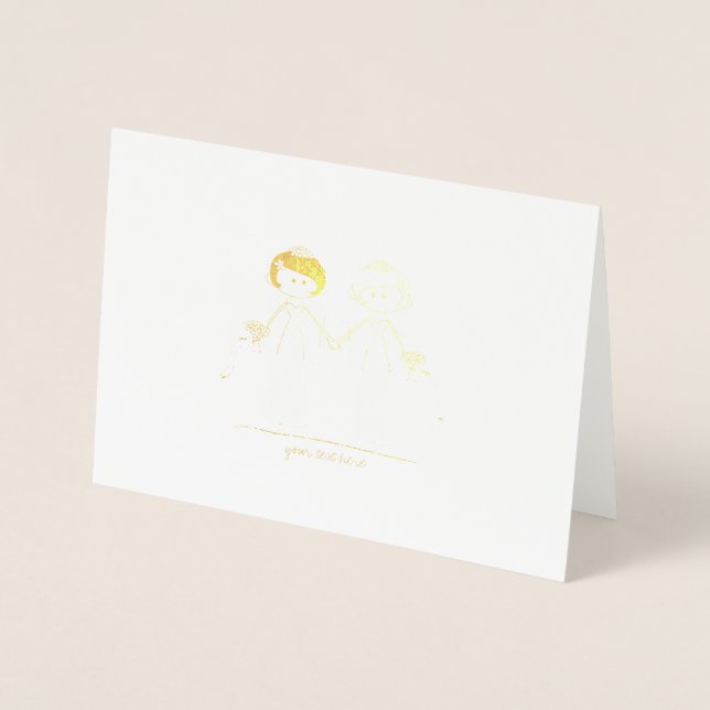 Etched Gold Foil Bride & Bride Wedding Cards (Front)