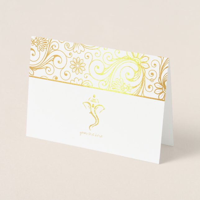Etched Gold Foil Ganesh Indian Wedding Cards (Front)