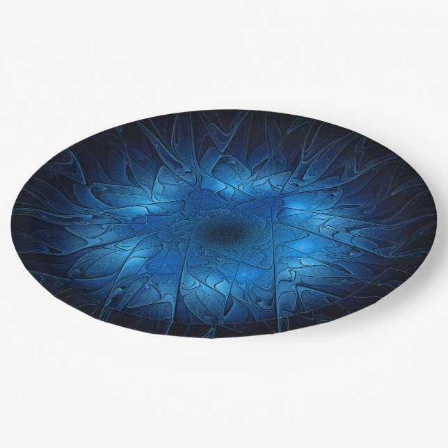 Etched-Look Blue Fractal Star of David Paper Plate (Angled)