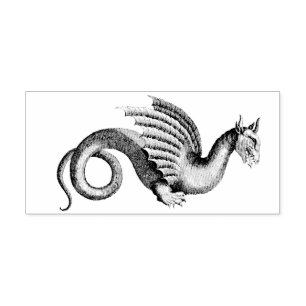 Etched Mediaeval Fantasy Winged Dragon Wooden Art Rubber Stamp