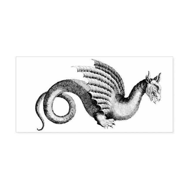 Etched Mediaeval Fantasy Winged Dragon Wooden Art Rubber Stamp (Imprint)