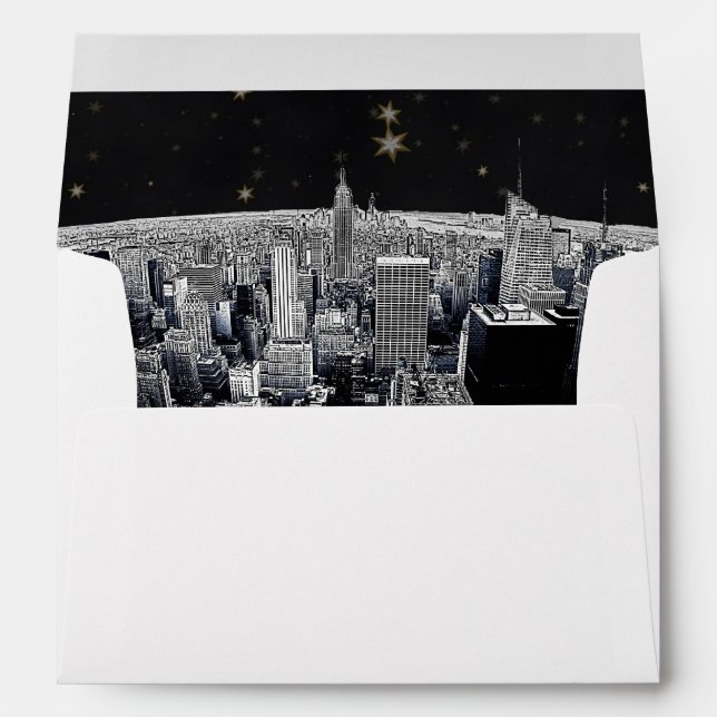 Etched NYC Skyline 2 Black Gold Star Fancy Env 2 Envelope (Back (Bottom))