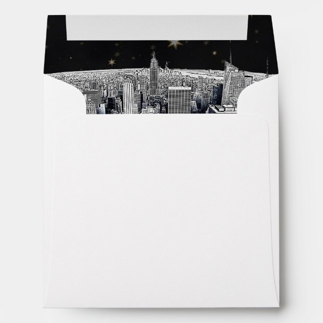 Etched NYC Skyline 2 Black Gold Star Fancy Env 4 Envelope (Back (Bottom))