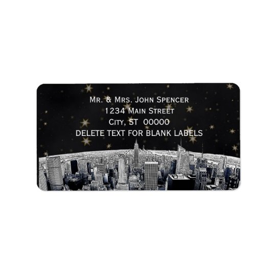 Etched NYC Skyline 2 Black Gold Star H Address Address Label