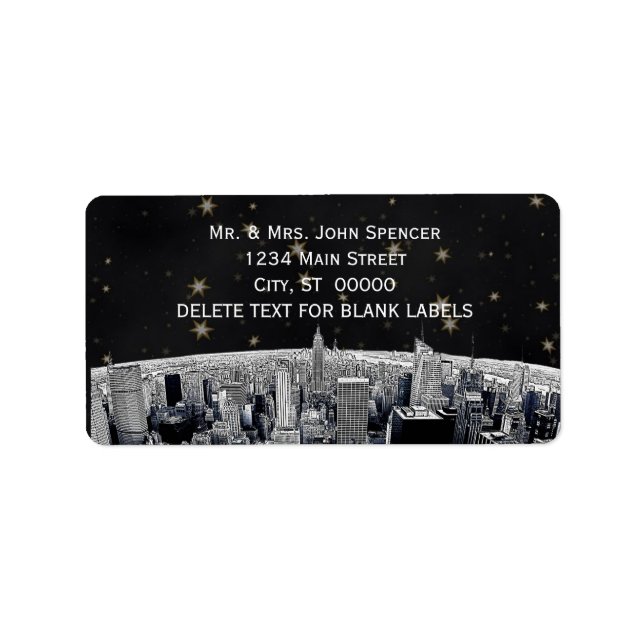 Etched NYC Skyline 2 Black Gold Star H Address Label (Front)