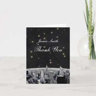 Etched NYC Skyline 2 Black Gold Star Thank You Card