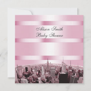 Etched NYC Skyline 2 Black Pink Baby Shower Invitation
