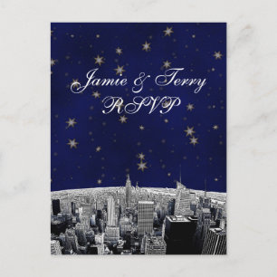 Etched NYC Skyline 2 Black White  RSVP 1 Invitation Postcard