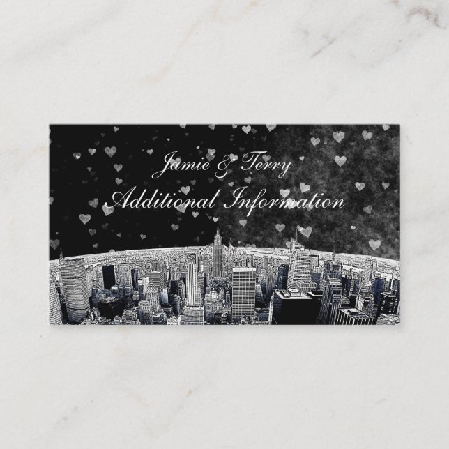 Etched NYC Skyline #2 Black Wht Heart Insert Card (Front)