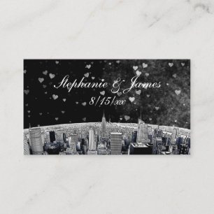 Etched NYC Skyline #2 Black Wht Heart Place Cards