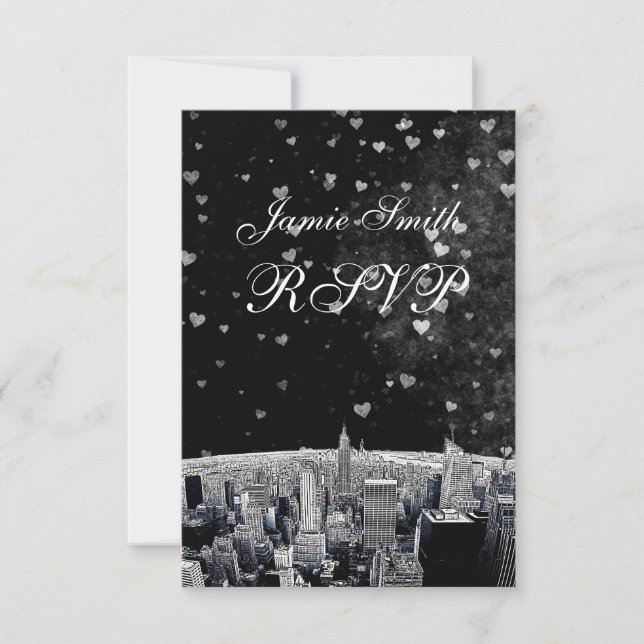 Etched NYC Skyline #2 Black Wht Heart RSVP (Front)