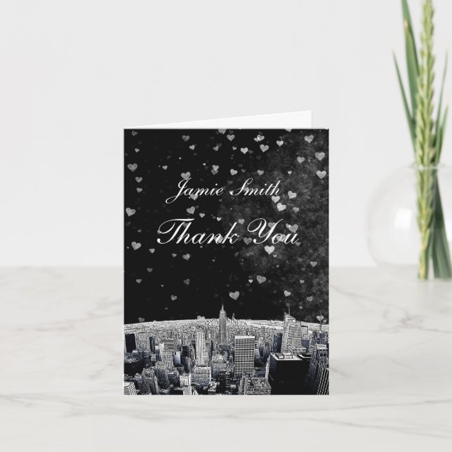 Etched NYC Skyline #2 Black Wht Heart Thank You (Front)
