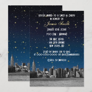 Etched NYC Skyline #3 Starry Blu Sunset Sweet 16 V Invitation
