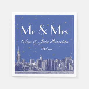 Etched NYC Skyline DIY BG Blue Starry Wedding Napkin