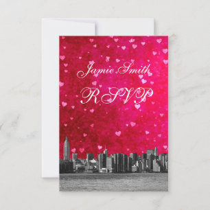 Etched NYC Skyline Hot Pink Red Heart RSVP w Menu