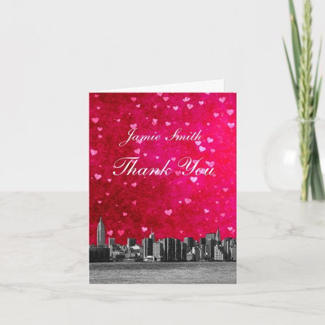 Etched NYC Skyline Hot Pink Red Heart Thank You (Front)