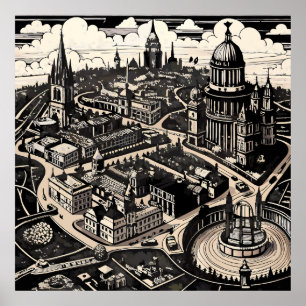 Etched Victorian London Map Poster