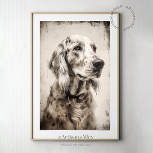 Etching print portrait of an English Setter