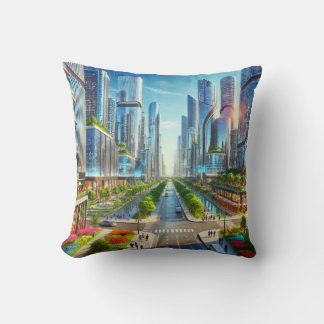 Eterity Metropolis - Futuristic Cityscape  Cushion