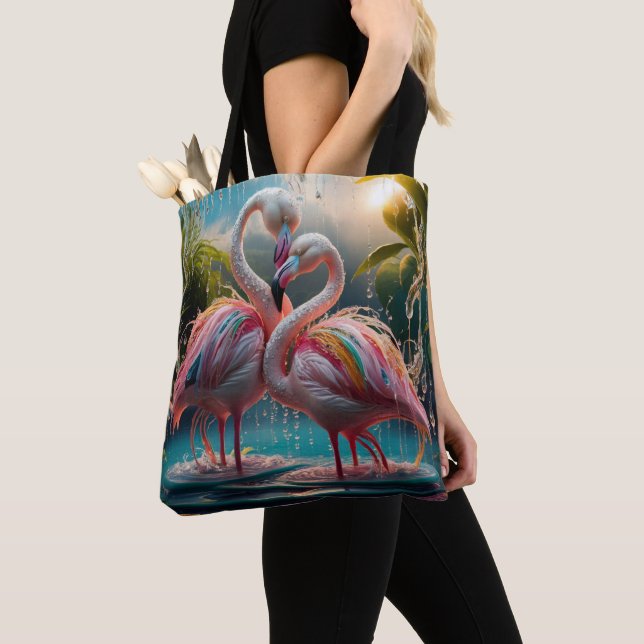 Eternal Affection: Water Flamingoes Embrace Tote Bag (Close Up)