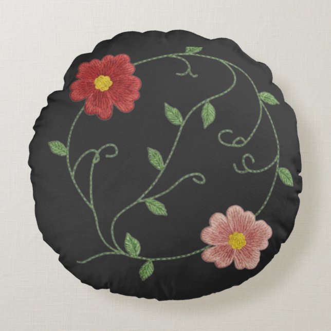 Eternal Bloom Embroidery Round Cushion (Front)