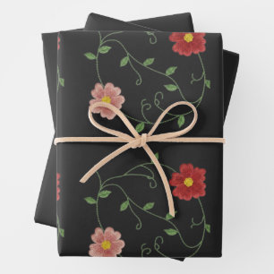 Eternal Bloom Embroidery Wrapping Paper Sheet