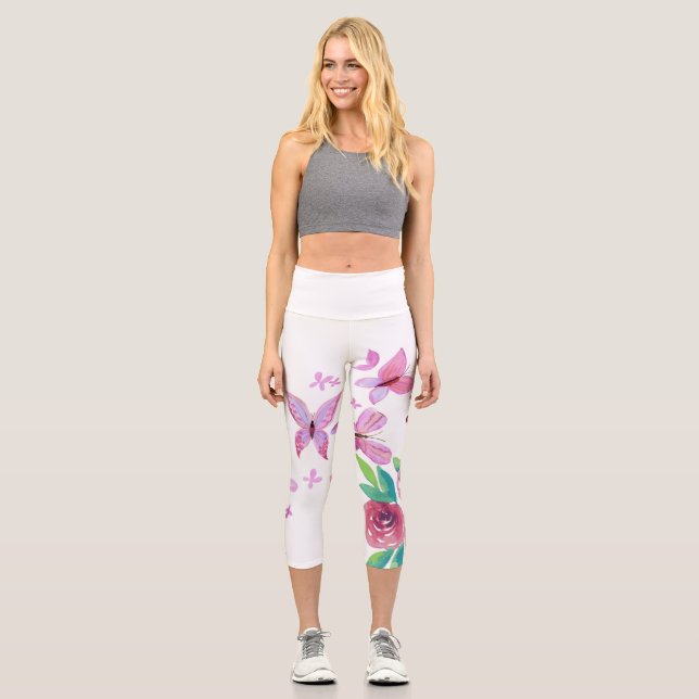Eternal Blossom: Radiant Roses in Bloom Capri Leggings (Front)