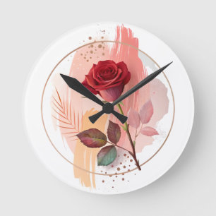 Eternal Blush: A Modern Rose in Abstract Harmony Round Clock