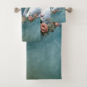 Eternal Bond, Black and White Swans in Love. Bath Towel Set