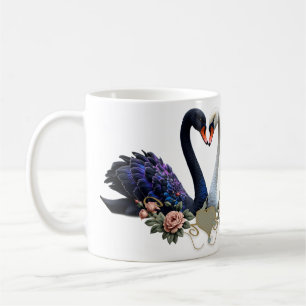 Eternal Bond, Black and White Swans in Love.  Coffee Mug