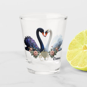 Eternal Bond, Black and White Swans in Love. Shot Glass