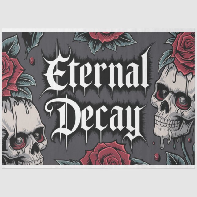 Eternal Decay" Gothic Skull and Rose Illustration  Tissue Paper (Front)