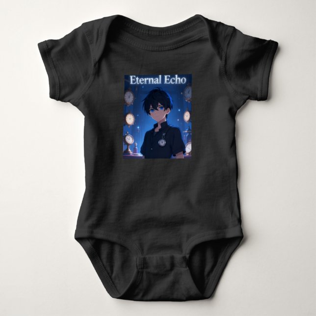 Eternal Echo Cool Anime Boy Black Baby Bodysuit (Front)