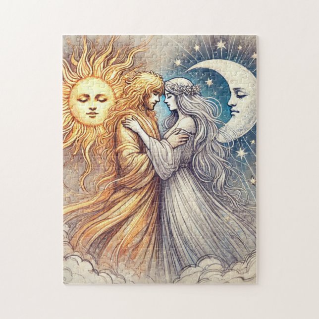 Eternal Embrace – Sun & Moon Love Jigsaw Puzzle (Vertical)
