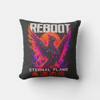 Eternal Flame Illustration – Phoenix of Neon Fire Cushion