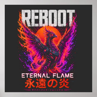 Eternal Flame Illustration – Phoenix of Neon Fire Poster