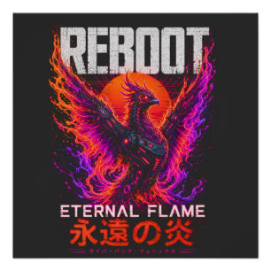 Eternal Flame Illustration – Phoenix of Neon Fire Poster