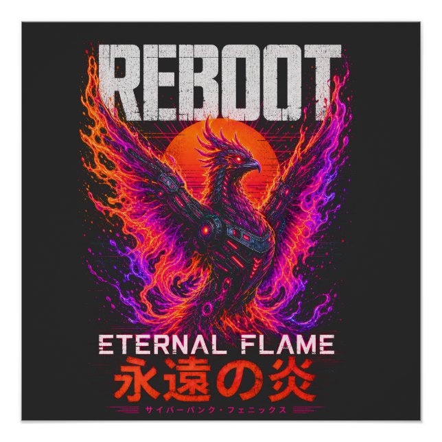 Eternal Flame Illustration – Phoenix of Neon Fire Poster (Front)