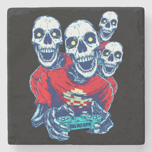 Eternal Gaming Brotherhood: The Red Gamer Skeleton Stone Coaster (Front)