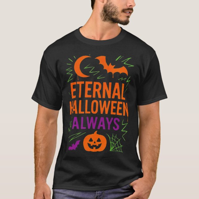 Eternal Halloween Always | Pumpkin Moon Bats & Web T-Shirt (Front)