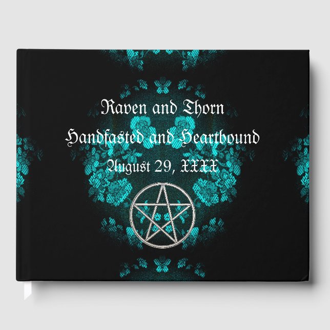 Eternal Handfasting/Wedding Pentacle Turquoise Ste Guest Book (Front)