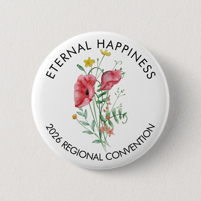 Eternal Happiness 2026 Convention with Flowers 6 Cm Round Badge (Front)
