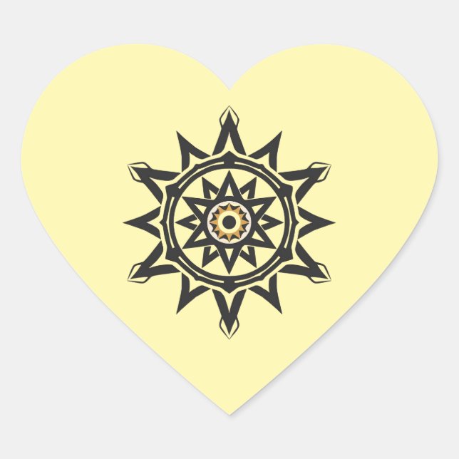Eternal Harmony Mandala — Divine Geometry in Gold Heart Sticker (Front)