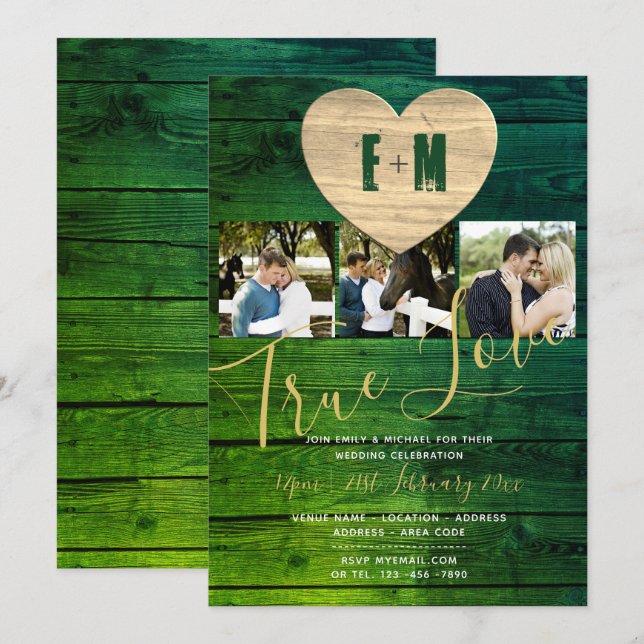 Eternal Heart Rustic Photo Collage Wedding Invites (Front/Back)